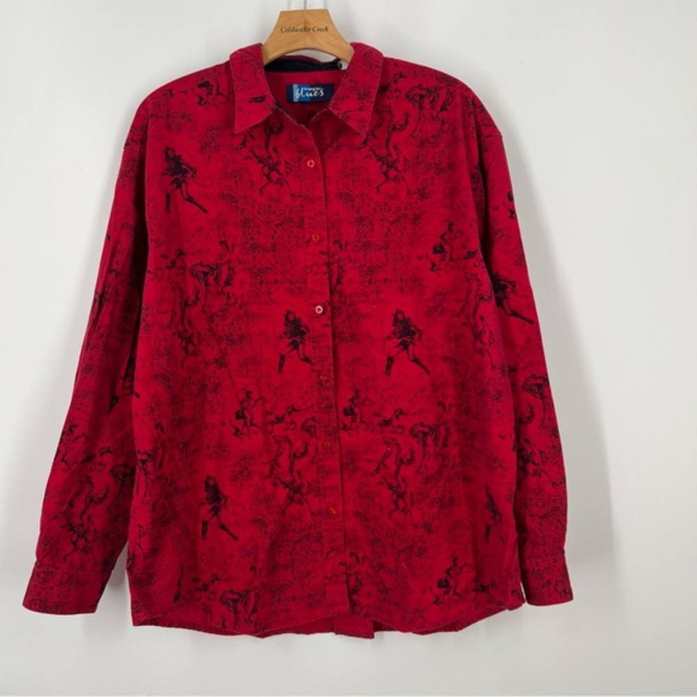 Wrangler Blues Vintage Red Western Cowgirl Rodeo Print Button Down Shirt XL